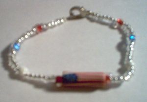 USA Flag Patriotic Glass Bead Bracelet