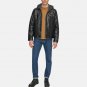 Men Black Hooded Leather Jacket