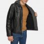 Men Black Hooded Leather Jacket