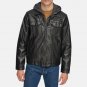 Men Black Hooded Leather Jacket