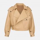 Women Beige Cropped Leather Jacket