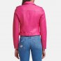 Women Asymmetrical Leather Hot Pink Jacket