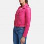 Women Asymmetrical Leather Hot Pink Jacket