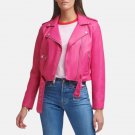 Women Asymmetrical Leather Hot Pink Jacket Women Asymmetrical Leather Hot Pink Jacket