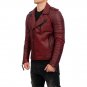Men Brando Burgundy Lambskin Leather Biker Jacket