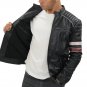 Men Madrid Black and Red Quilted Leather Racing Jacket