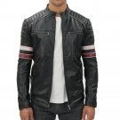 Men Madrid Black and Red Quilted Leather Racing Jacket