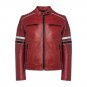 Men Madrid Quilted Red Leather Racing Jacket