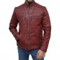 Men Motorcycle Quilted Maroon Leather Jacket
