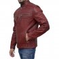 Men Motorcycle Quilted Maroon Leather Jacket