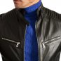 Men Signature Black Leather Cafe Racer Motorcycle Jacket