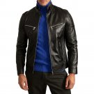 Men Signature Black Leather Cafe Racer Motorcycle Jacket