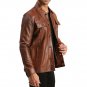 Men Trucker Real Leather Brown Moto Jacket