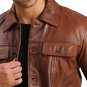 Men Trucker Real Leather Brown Moto Jacket