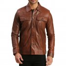 Men Trucker Real Leather Brown Moto Jacket