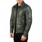 Men Green Shirt Collar Leather Biker Jacket