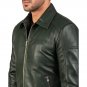 Men Green Shirt Collar Leather Biker Jacket