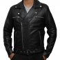 Men Negan Black Belted Asymmetrical Moto Leather Jacket