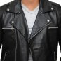 Men Negan Black Belted Asymmetrical Moto Leather Jacket