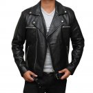 Men Negan Black Belted Asymmetrical Moto Leather Jacket