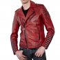 Men Red Real Leather Biker Jacket