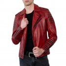 Men Red Real Leather Biker Jacket