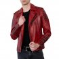 Men Red Real Leather Biker Jacket