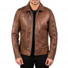 Men Reeves Brown Shirt Collar Leather Biker Jacket Men Reeves Brown Shirt Collar Leather Biker Jacket