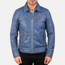 Men Shirt Collar Blue Leather Jacket Men Shirt Collar Blue Leather Jacket