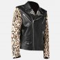 Printed Sleeves Black Mens Leather Biker Jacket