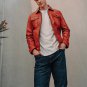 Men Red Vintage Leather Trucker Jacket