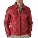 Men Red Vintage Leather Trucker Jacket
