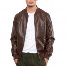 Men Real Chocolate Brown Leather Bomber Jacket