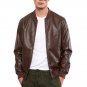 Men Real Chocolate Brown Leather Bomber Jacket