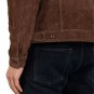 Men James Shirt Collar Dark Brown Suede Leather Trucker Jacket