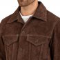 Men James Shirt Collar Dark Brown Suede Leather Trucker Jacket
