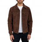 Men James Shirt Collar Dark Brown Suede Leather Trucker Jacket Men James Shirt Collar Dark Brown Suede Leather Trucker Jacket