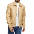 Men Beige Bomber Leather Shirt Jacket Men Beige Bomber Leather Shirt Jacket