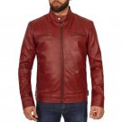 Men Red Cafe Racer Leather Jacket