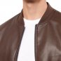 Men Real Chocolate Brown Leather Bomber Jacket