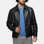 Men Classic Collar Jacket Black Leather