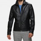 Men Classic Collar Jacket Black Leather