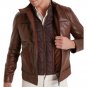 Men Waxed Brown Quilted Leather Cafe Racer Jacket
