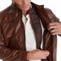 Men Waxed Brown Quilted Leather Cafe Racer Jacket