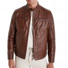 Men Waxed Brown Quilted Leather Cafe Racer Jacket Men Waxed Brown Quilted Leather Cafe Racer Jacket