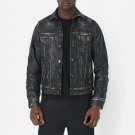 Men Distressed Black Leather Trucker Jacket Men Distressed Black Leather Trucker Jacket
