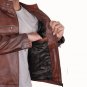Men Perforated Leather Brown Cafe Racer Jacket