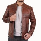 Men Perforated Leather Brown Cafe Racer Jacket Men Perforated Leather Brown Cafe Racer Jacket