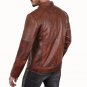 Men Perforated Leather Brown Cafe Racer Jacket