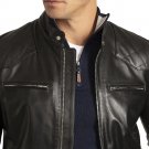 Men David  Quilted Black Leather Biker Jacket